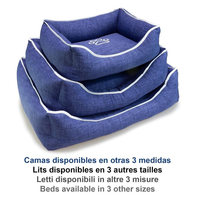 Cama Cuadrada Azul Con Huella Y Ribete 70X55X19 Cm