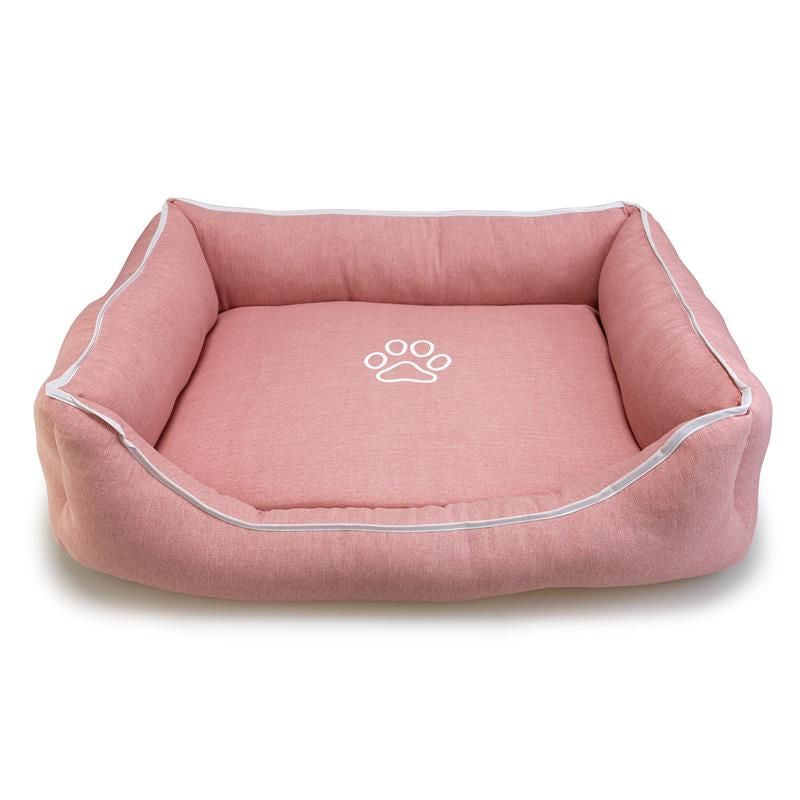Cama Cuadrada Rosa Con Huella Y Ribete 55X46X17Cm