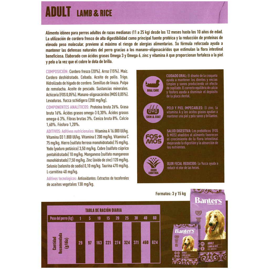 Banters Dog Adult Lamb&Rice 15 Kg