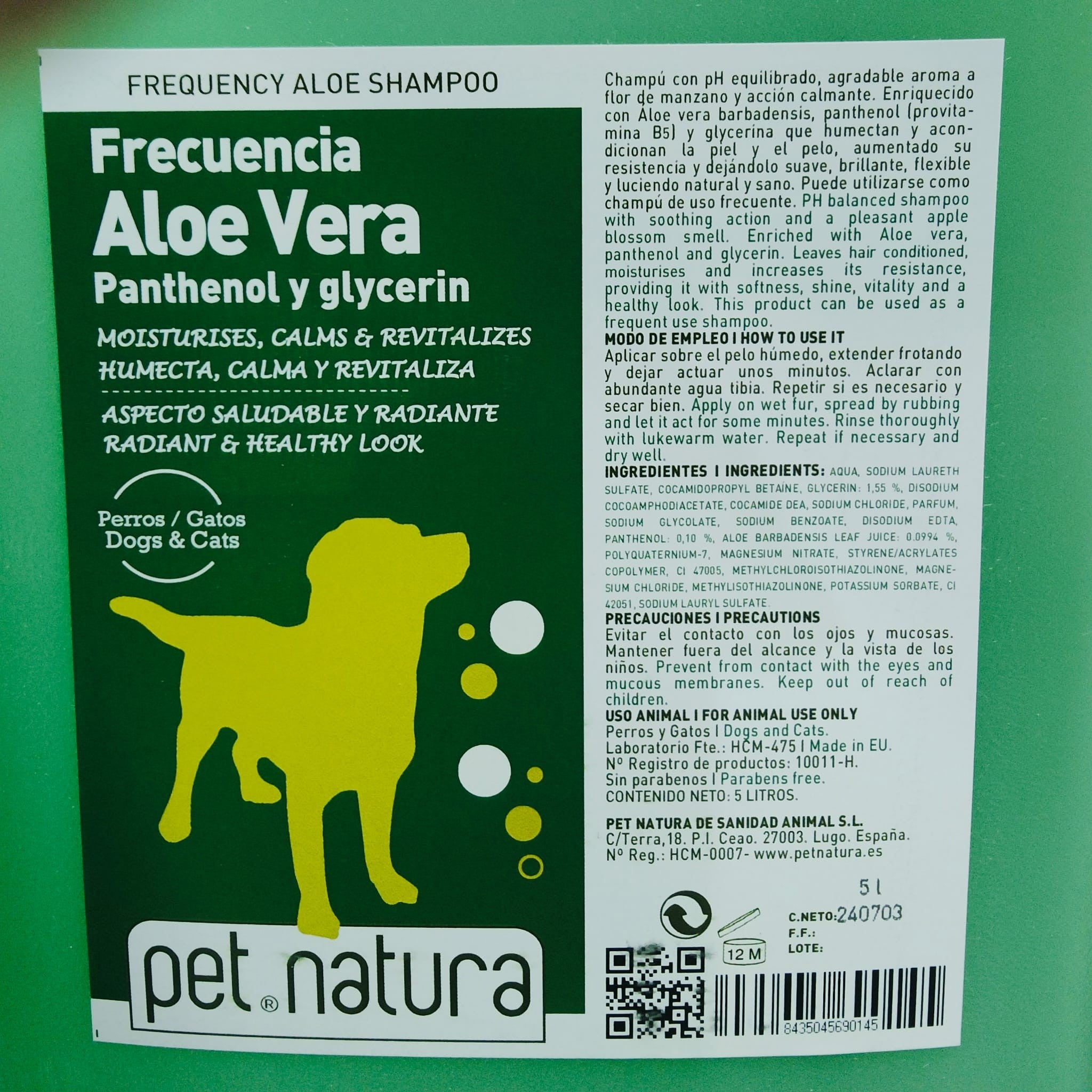 Champu Aloe Vera Frecuencia 5 Lts..Petnatura