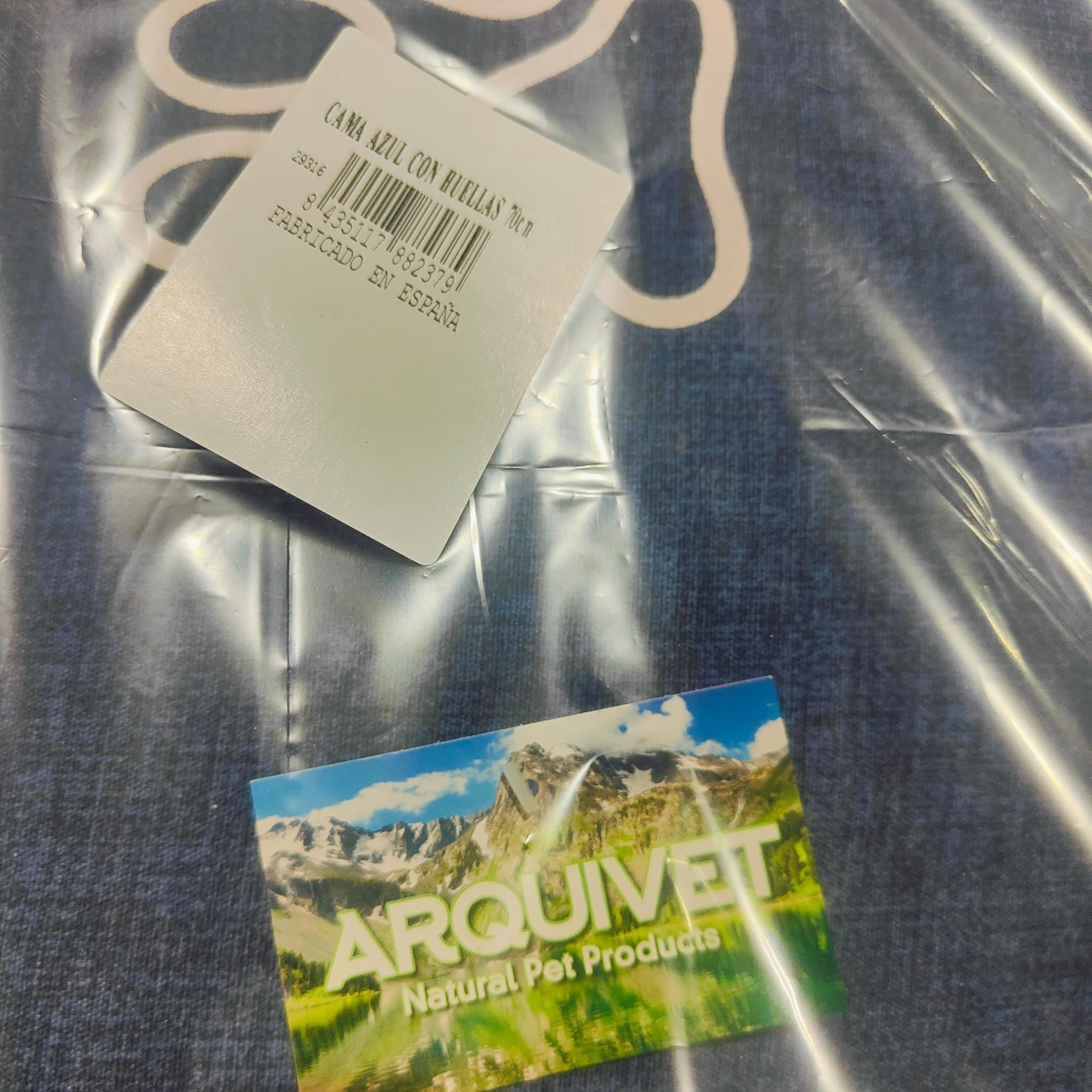 Cama Cuadrada Azul Con Huella Y Ribete 85X68X21 Cm